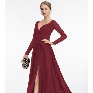 NEW JJ's House A-Line Pleated Long Chiffon Formal Dress Large‎ 214084 Burgundy